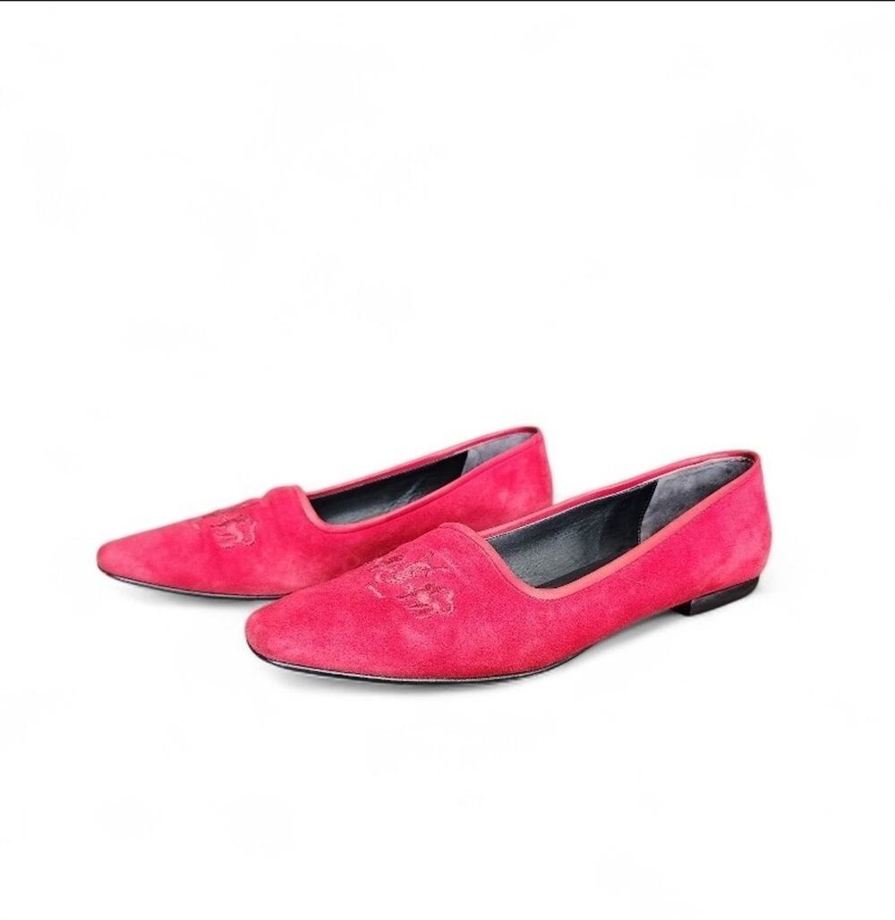 Yves Saint Laurent YSL Red Suede Leather Embroidered Loafers Women's Size 8 N